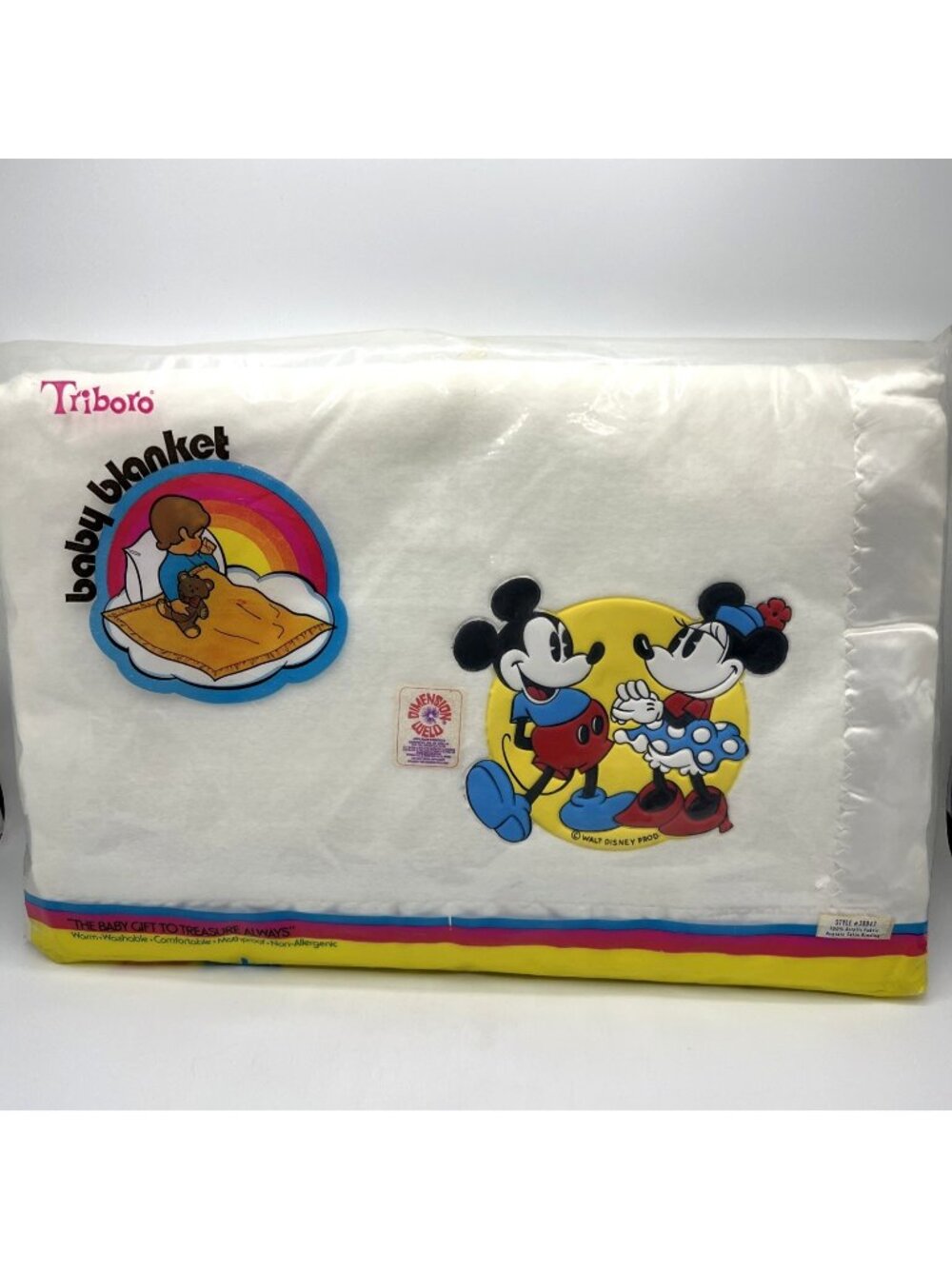 Vintage Triboro Disney Baby Blanket Mickey Minnie Mouse Acrylic Satin Binding
